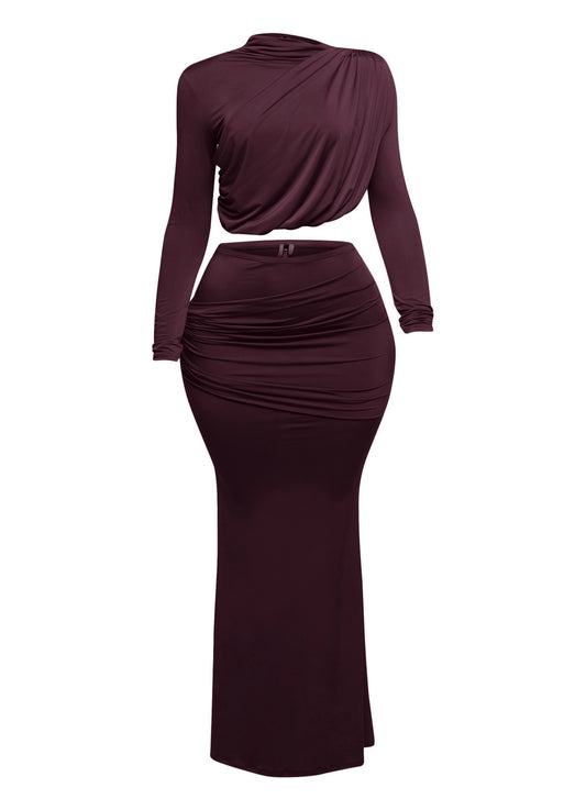 “Wine” Long sleeve Skirt Set